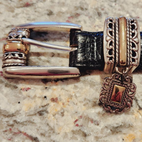 BRIGHTON Black Crocodile Print Belt with Charm - Picture 2 of 7